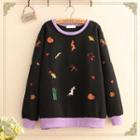 Pumpkin & Rabbit Embroidered Fleece-lined Sweatshirt