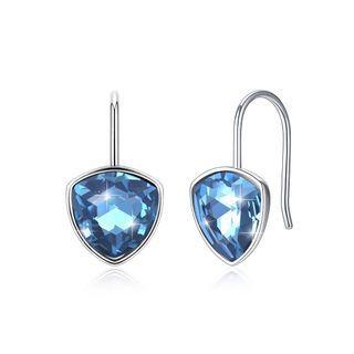 925 Sterling Silver Simple And Fashion Geometric Earrings With Blue Austrian Element Crystal Silver - One Size