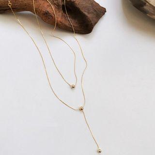 Set Of 2: Bead Necklace Gold - One Size
