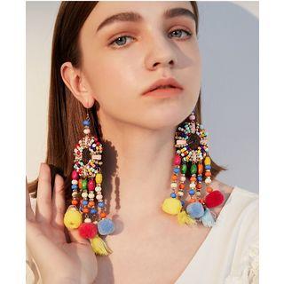 Pom Pom Beaded Dangle Earring 1 Pair - Multicolour - One Size
