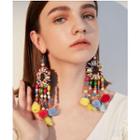 Pom Pom Beaded Dangle Earring 1 Pair - Multicolour - One Size