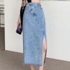 High-waist Side-slit A-line Denim Midi Skirt