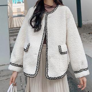 Contrast Trim Loose-fit Fleece Jacket