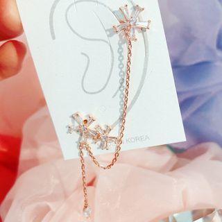 Rhinestone Flower Chained Earring 1 Pc - As Shown In Figure - One Size