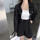 Plain Shirt Jacket / High-waist Wide-leg Shorts
