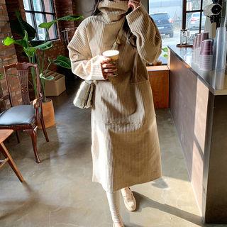 Turtleneck Corduroy Midi Dress