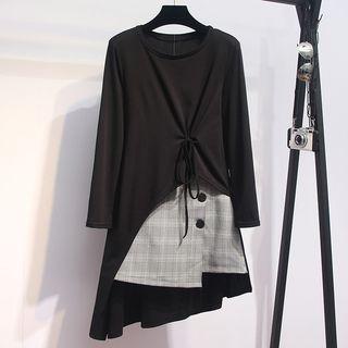 Set: Long-sleeve Asymmetric Dress + Skorts