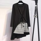 Set: Long-sleeve Asymmetric Dress + Skorts