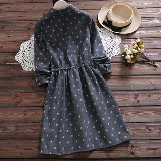 Collared Printed Long-sleeve A-line Dress