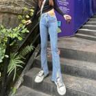 Applique Front-slit Bootcut Jeans