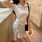 Short-sleeve Drawstring Polo Shirt Dress