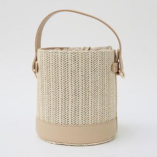 Inset Pouch Woven Raffia Bucket Bag