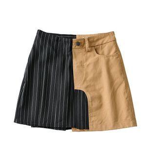 Striped Panel Asymmetric Mini Skirt
