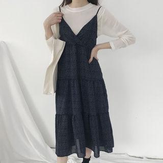 Spaghetti-strap Dotted Long Pinafore Dress