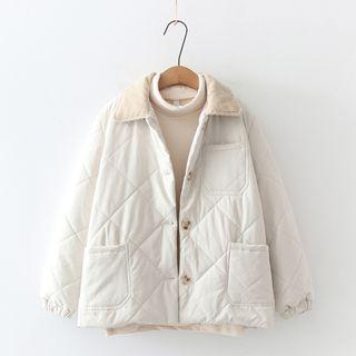 Quilted Corduroy Trim Button Jacket