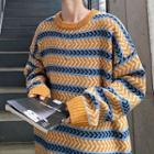 Long-sleeve Oversize Contrast Striped Knit Sweater