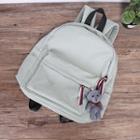 Plain Lightweight Backpack With Bear Charm