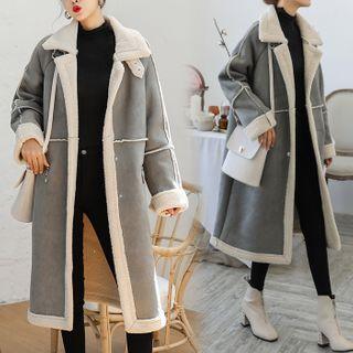 Faux Suede Button-up Long Coat