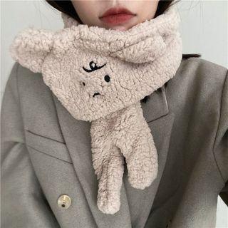 Embroidered Faux Shearling Scarf