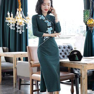 Printed 3/4-sleeve Sheath Dress / Lace Blouse