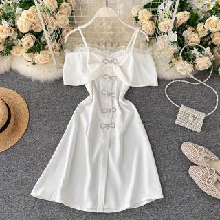 Off-shoulder Bow Spaghetti-strap Dress
