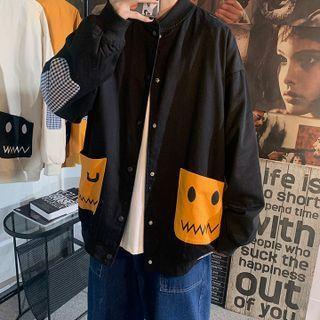 Contrast Trim Print Baseball Jacket