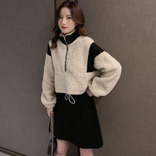 Set: Slipdress + Contrast Trim Faux Shearling Pullover