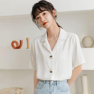 Elbow-sleeve Notch Lapel Chiffon Shirt