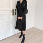 Lapelled Pleated Long Wrap Dress