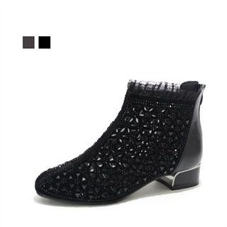 Studded Lace-trim Ankle Boots