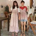 Plain Short-sleeve T-shirt / Floral Print Camisole Top / Spaghetti-strap Midi Dress