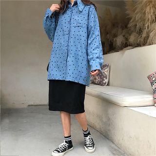 Belt-waist Dotted Print Blouse