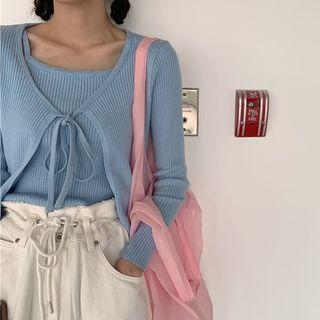 Rib-knit Camisole Top / Tie-front Cardigan