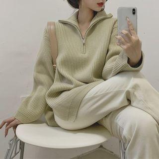 Half-zip Turtleneck Sweater Light Green - One Size