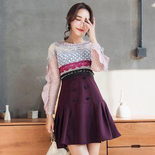 Ruffle Trim Crochet Panel A-line Dress