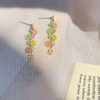 925 Sterling Silver Glaze Flower Dangle Earring 1 Pair - As Shown In Figure - One Size