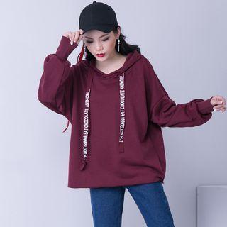 Long-sleeve Lettering Hoodie Wine Red - One Size
