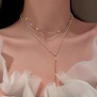 Rhinestone Faux Pearl Layered Necklace Necklace - Gold - One Size