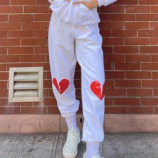High Waist Heart Print Sweatpants