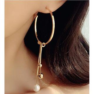 Faux Pearl Drop Hoop Earrings