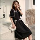 Short-sleeve Knit A-line Dress Black - One Size