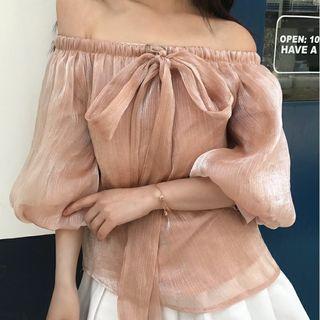 Halter Off-shoulder Elbow-sleeve Top