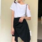 Short-sleeve Cut-out T-shirt / Asymmetrical Wrap Skirt