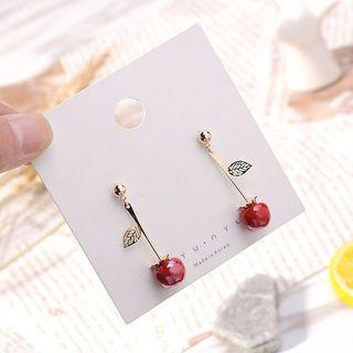 Alloy Apple & Leaf Dangle Earring Silver Needle - Gold - One Size