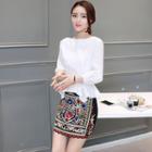 Set: Ruffle Blouse + Embroidery Skirt
