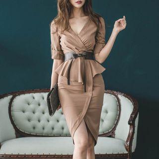 Mock Two-piece Ruffled Dress With Belt