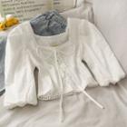 Lace-up Crop Blouse White - One Size