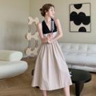 Halter-neck Color Block Midi A-line Dress