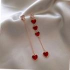 Heart Asymmetrical Rhinestone Alloy Dangle Earring 1 Pair - Dangle Earring - Silver Pin - Rose Gold - Red - One Size