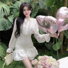 Bell-sleeve Chiffon Mini Sheath Dress